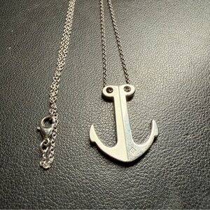 Comete Gioielli Steel INOX Anchor Necklace with Diamond 20" Roll Chain Men's